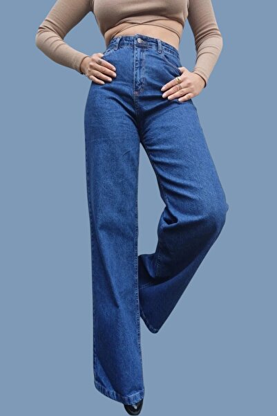 Livik Lino Dark Blue Women's High Waist Wide Leg Jeans
