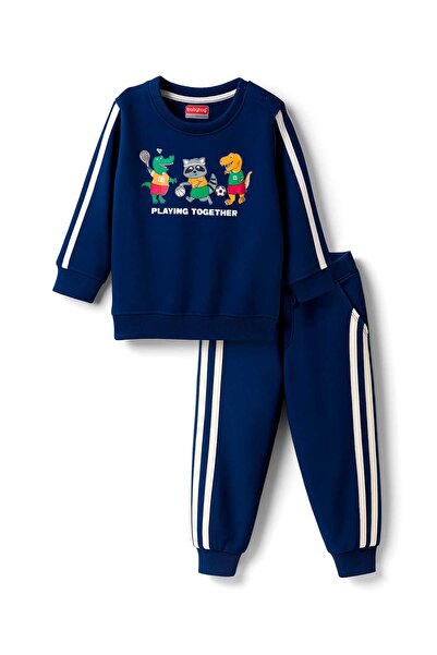 Babyhug طقم سويت شيرت وبنطال استرخاء من قماش تيري المحبوك، مزين برسومات حيوان...