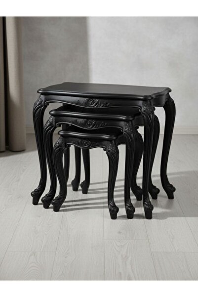 Gazzini Furniture Versailes Fransız Still 3'lü Ahşap Zigon Sehpa