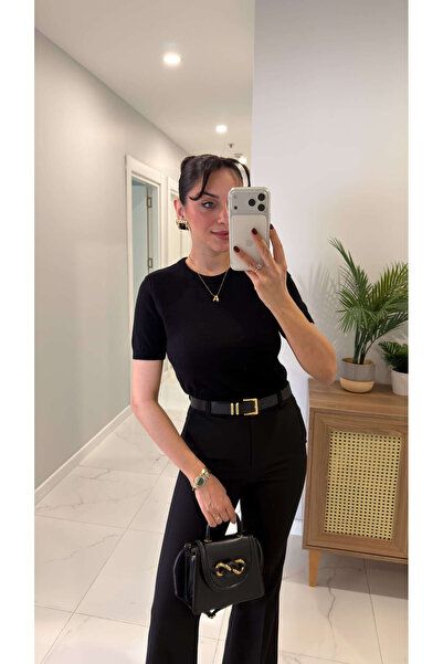BİRCANÇİL Md Asilla Black Basic Short Sleeve Knitwear