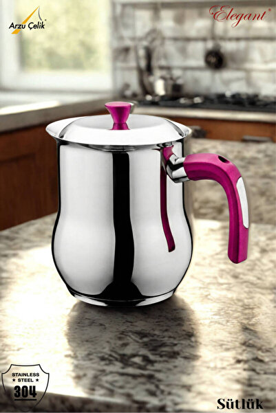 Arzu Çelik 2 Lt. Steel Milk Jug with Bakelite Handle - Fuchsia