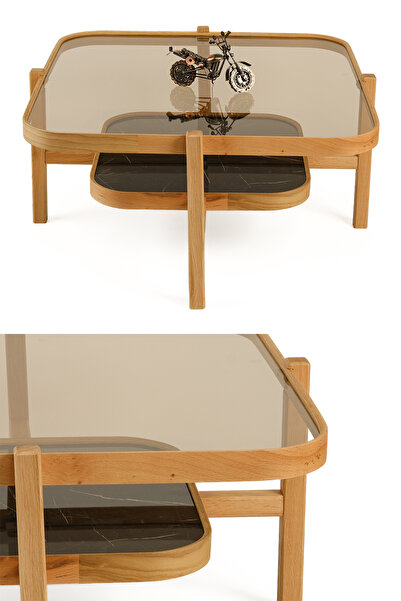 Eymense Olimpus Camlı Orta Sehpa Mermer Desen Siyah