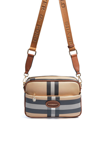 Silver Polo Silver & polo sp1267 women's crossbody bag - plaid beige/tan
