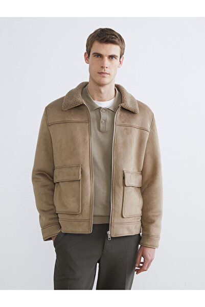 LC Waikiki Peak New Season Standard Fit Fur Collar Men's Suede Coat