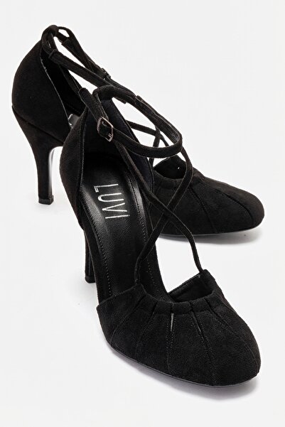 LuviShoes ELIZA Siyah Süet Kadın Topuklu Ayakkabı
