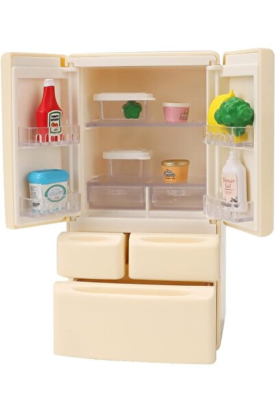 Arabest ثلاجة مصغرة لبيت الدمى، لعبة مطبخ للعب التخيلي مع صناديق تخزين، للأطفال