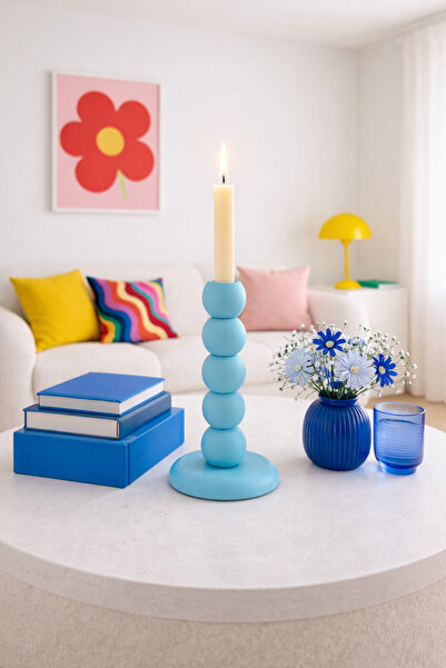 BitByteBrick Bubble Desenli Mumluk & Şamdan - Bebek Mavisi