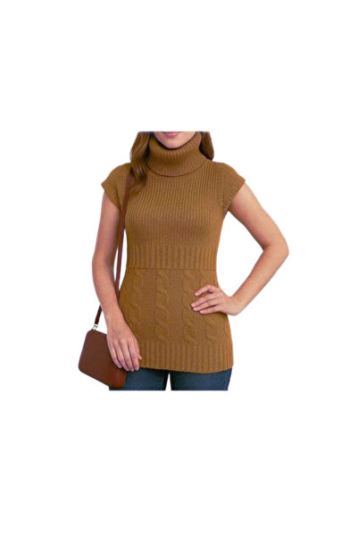 OEM Women's sweater, brown, M/L, high collar, short sleeves