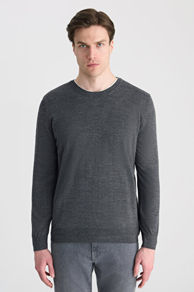 D'S Damat Ds Damat Regular Fit Gray Melange Plain Knit Sweater