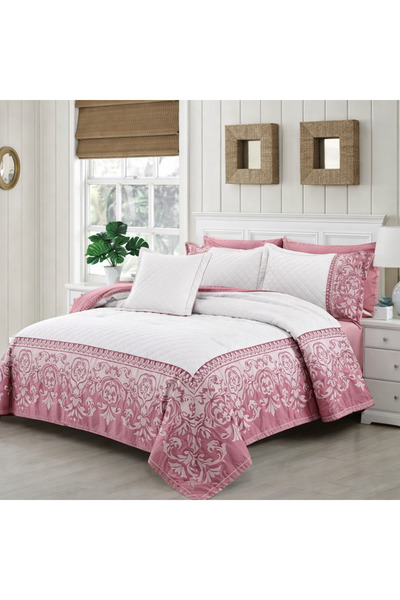 Crestj En Zone Winter Single and a Half Bedspread 4 Pieces || Pink and White