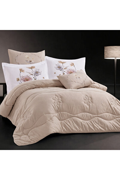 Crestj Hotel-style double bedsheet set, 7 pieces || Beige