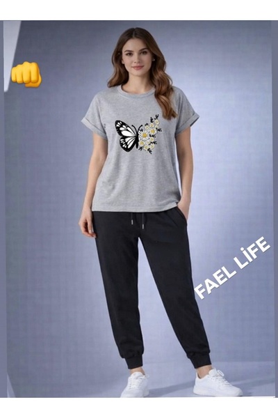FAEL LİFE SET TRICOU ȘI PANTALONI DE TRENING CU IMprimeu Fluture și Margarete...