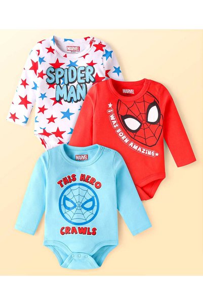 Babyhug Marvel Interlock Knit Full Sleeves Onesies With Spiderman Graphics - ...