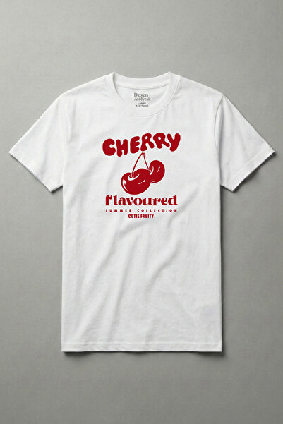 DESEN ATÖLYESİ Βαμβακερό μπλουζάκι με στάμπα Cherry Cherry, λευκό, βασικό, με...