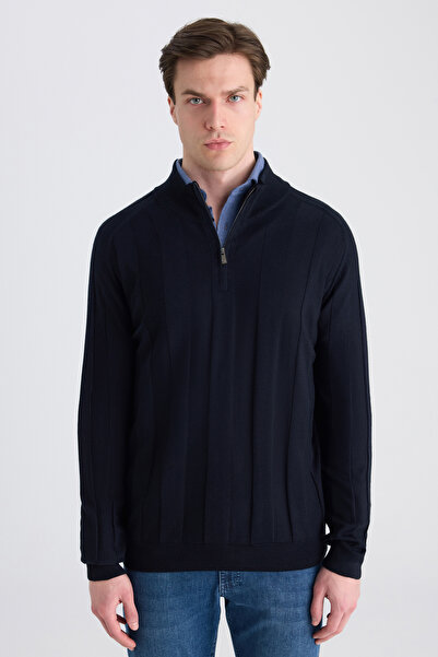 D'S Damat Ds Damat Regular Fit Navy Blue Plain Knit Sweater