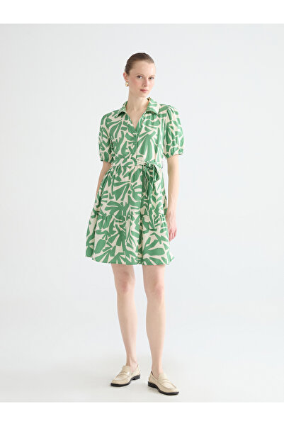 LC Waikiki Women's Collared Neck Fitted Waist Tiered Dress