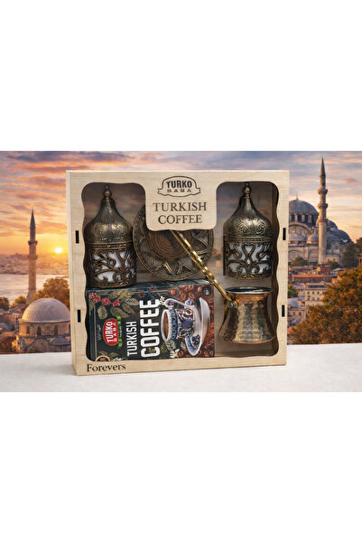 forevers Gift Turkish Coffee Set (Antique Green Color) for 2 People