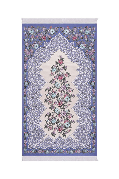 Bursa İpek Blue Floral Pattern Silky Tapestry Prayer Rug