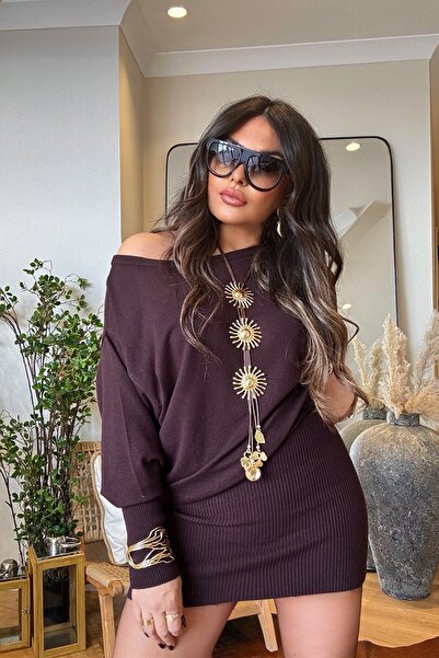 Sohotique By P Boat Neck Slim Knitwear Dress Bitter Brown