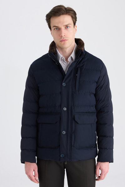 D'S Damat Ds Damat Regular Fit Navy Blue Plain Coat