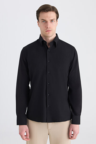 D'S Damat Ds Damat Slim Fit Чорна сорочка з армурою