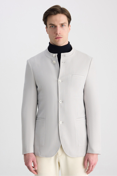 Twn Slim Fit Gray Dobby Fabric Jacket