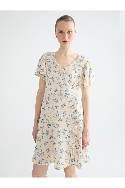 LC Waikiki Double Breasted Collar Floral Mini Dress