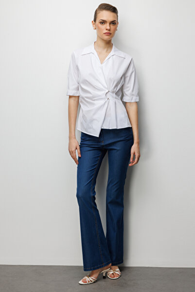 Ekol Beli Büzgülü Kısa Kollu Pamuklu Bluz 2046