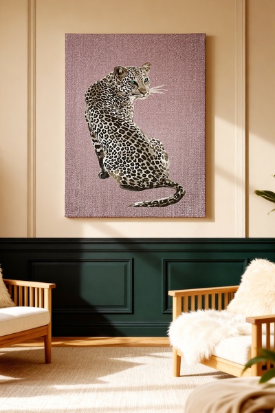 ART NEST DEKOR PEMBE FONDA LEOPAR DESENLİ CANVAS TABLO