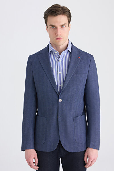 D'S Damat Ds Damat Regular Fit Navy Blue Dobby Fabric Jacket