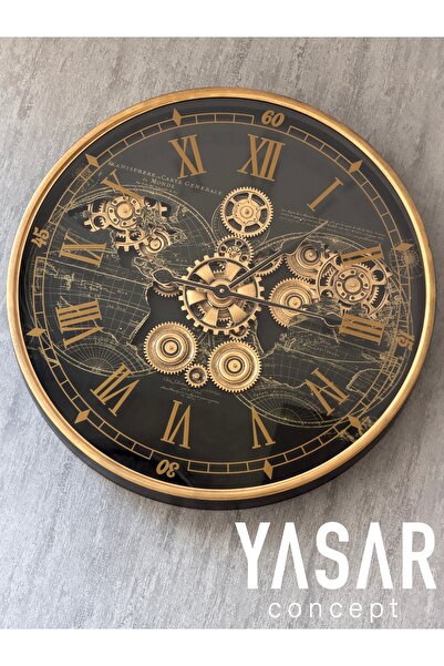 YASAR CONCEPT Terraworld Dünya Haritalı Metal Çarklı Duvar Saati 60 Cm