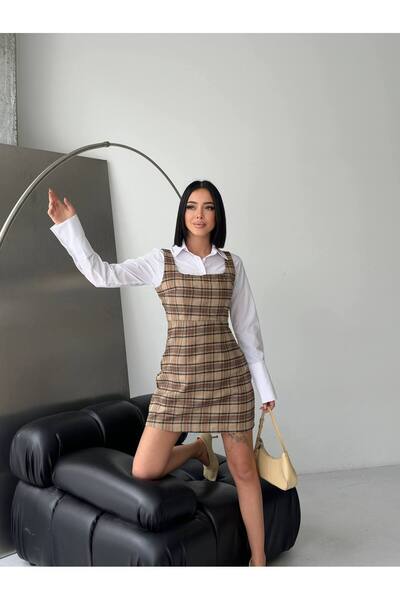 ebru akten butik Дамска рокля тип риза с карирана шал