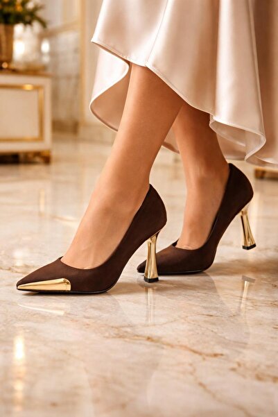 MODAONN Women's Gold Detailed Heeled Shoes