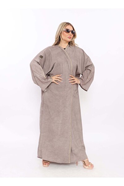 MyesuQ Luxurious Greige Klooash Abaya - Comfortable Reception Abaya with Soft...