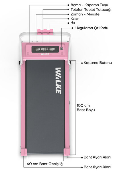 Walke W-fit Pink Bluetoothlu Uygulamalı Uzaktan Kumandalı Koşu Bandı Yürüyüş ...