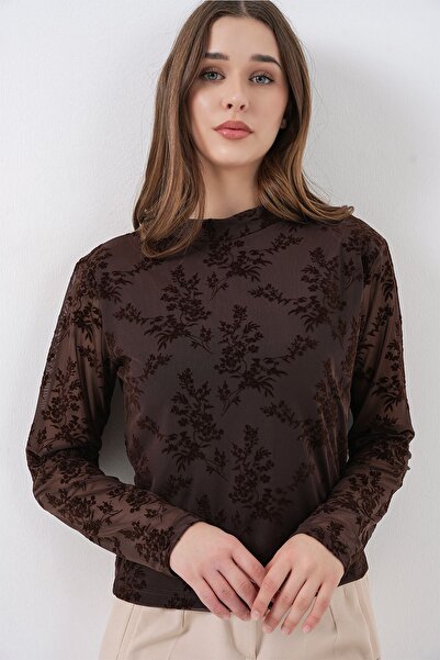 Hiccup Bdart Flocked Printed Crew Neck Blouse