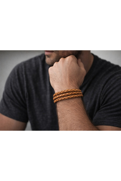 HER ŞEY NOTA www.herseynota.com Tan Genuine Leather Multi-Fine Weave Men's Br...