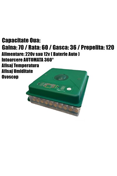 RT Incubator Clocitoare 70 Oua Gaina Rata Gasca Intoarcere Automata + Ovoscop...
