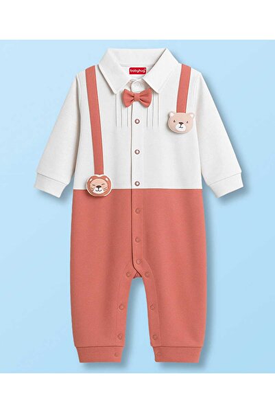 Babyhug 100% Cotton Knit Full Sleeves Romper With Animal & Bow Applique - Bro...