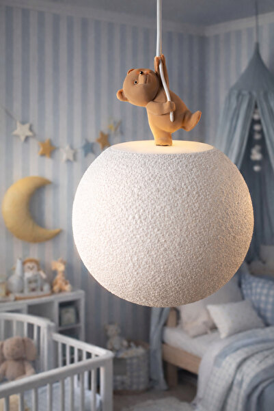 Rekatech Ayıcık Detaylı Modern Çocuk Odası Avizesi – Dokulu Küre Tasarım / Ço...