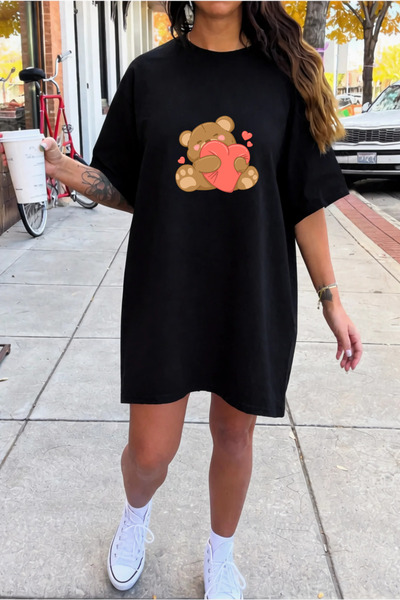 EFFRENATU Γυναικείο βαμβακερό κοντομάνικο φόρεμα με λαιμόκοψη σε σχήμα ποδηλά...