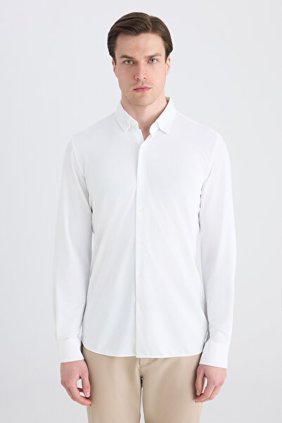 Twn Slim Fit White Knitted Shirt