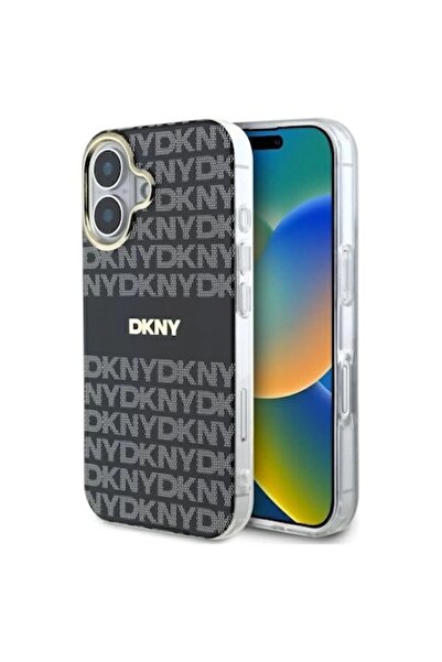 Dkny Repeat Texture Pattern With Stripe iPhone 16 Case - Black