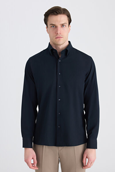 D'S Damat Ds Damat Slim Fit Navy Blue Dobby Shirt
