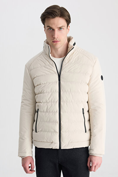 Twn Relaxed Fit Ecru Plain Coat