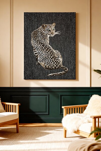 ART NEST DEKOR GRİ FONDA LEOPAR DESENLİ CANVAS TABLO