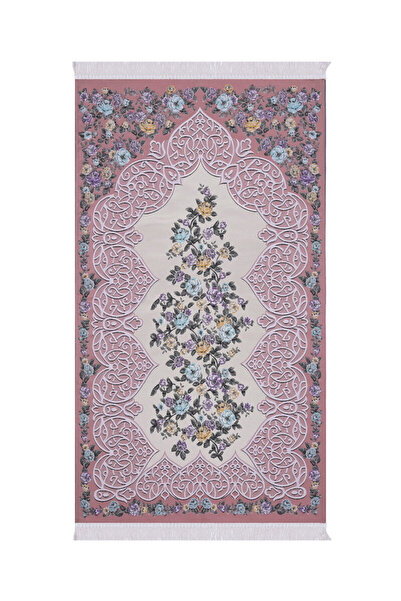 Bursa İpek Pink Floral Pattern Silky Tapestry Prayer Rug