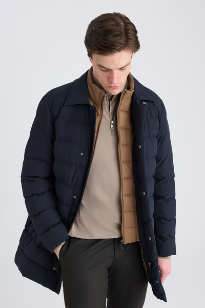 D'S Damat Ds Damat Regular Fit Navy Blue Plain Coat