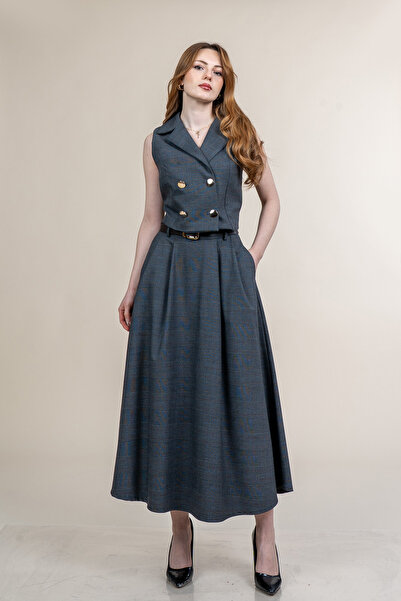 MissVina Trendy Short Vest and Belted Skirt Set