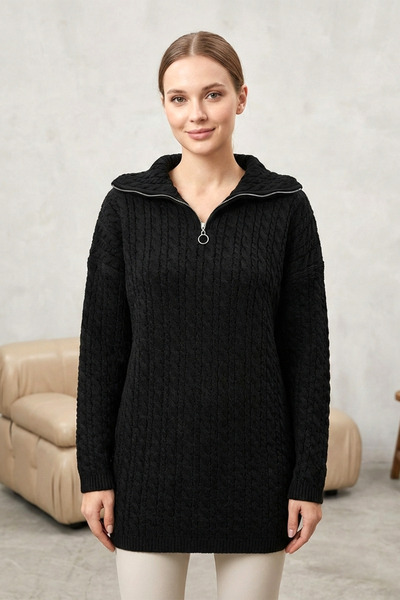 Kirazgym Half-Zip Collar Knit Patterned Knitwear Sweater Black